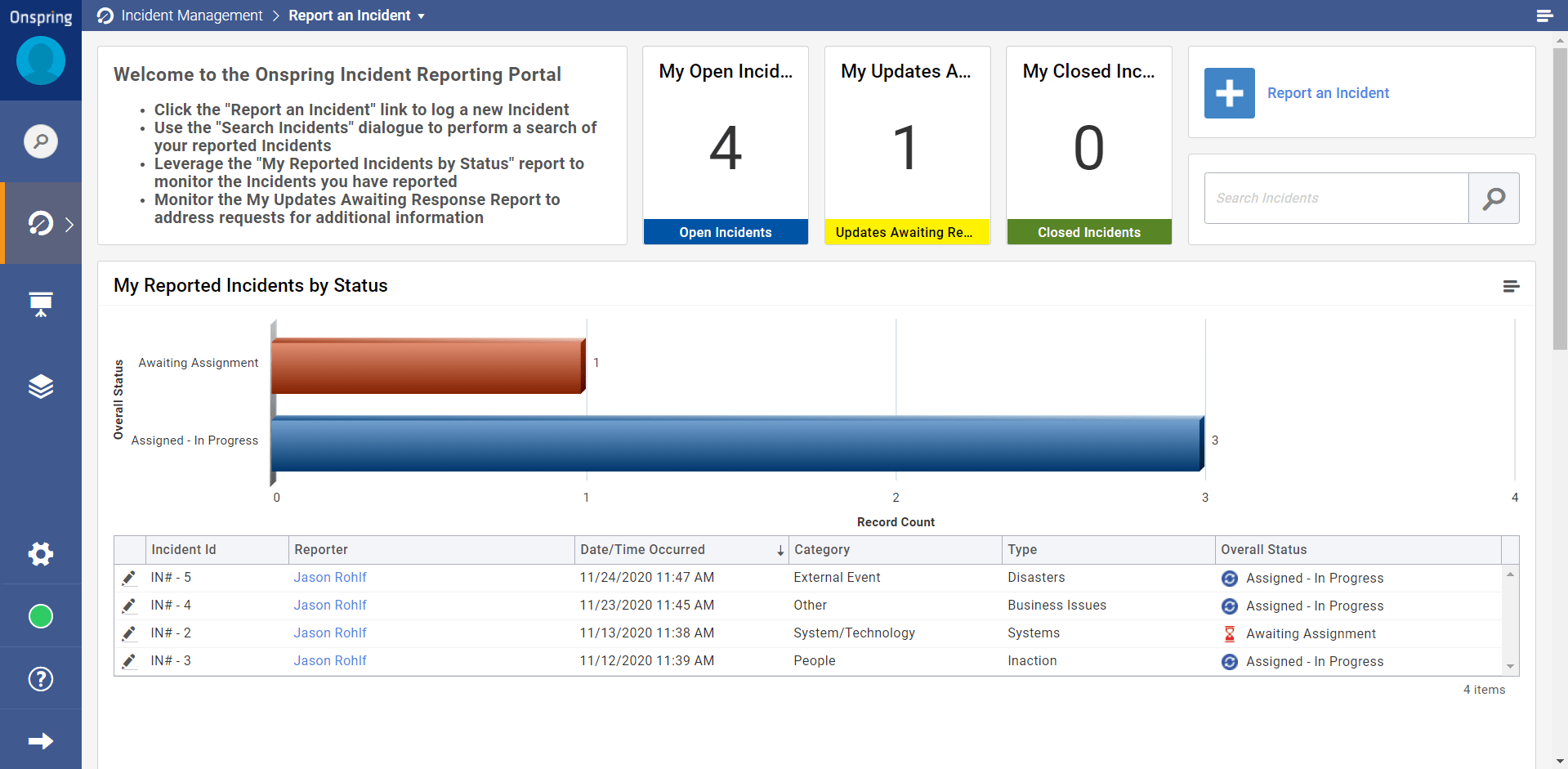 Incident Reporting Portal Dashboard