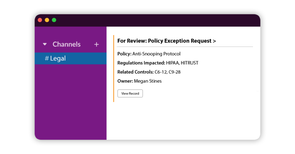 Review Policy Exception Requests in Slack from Onspring