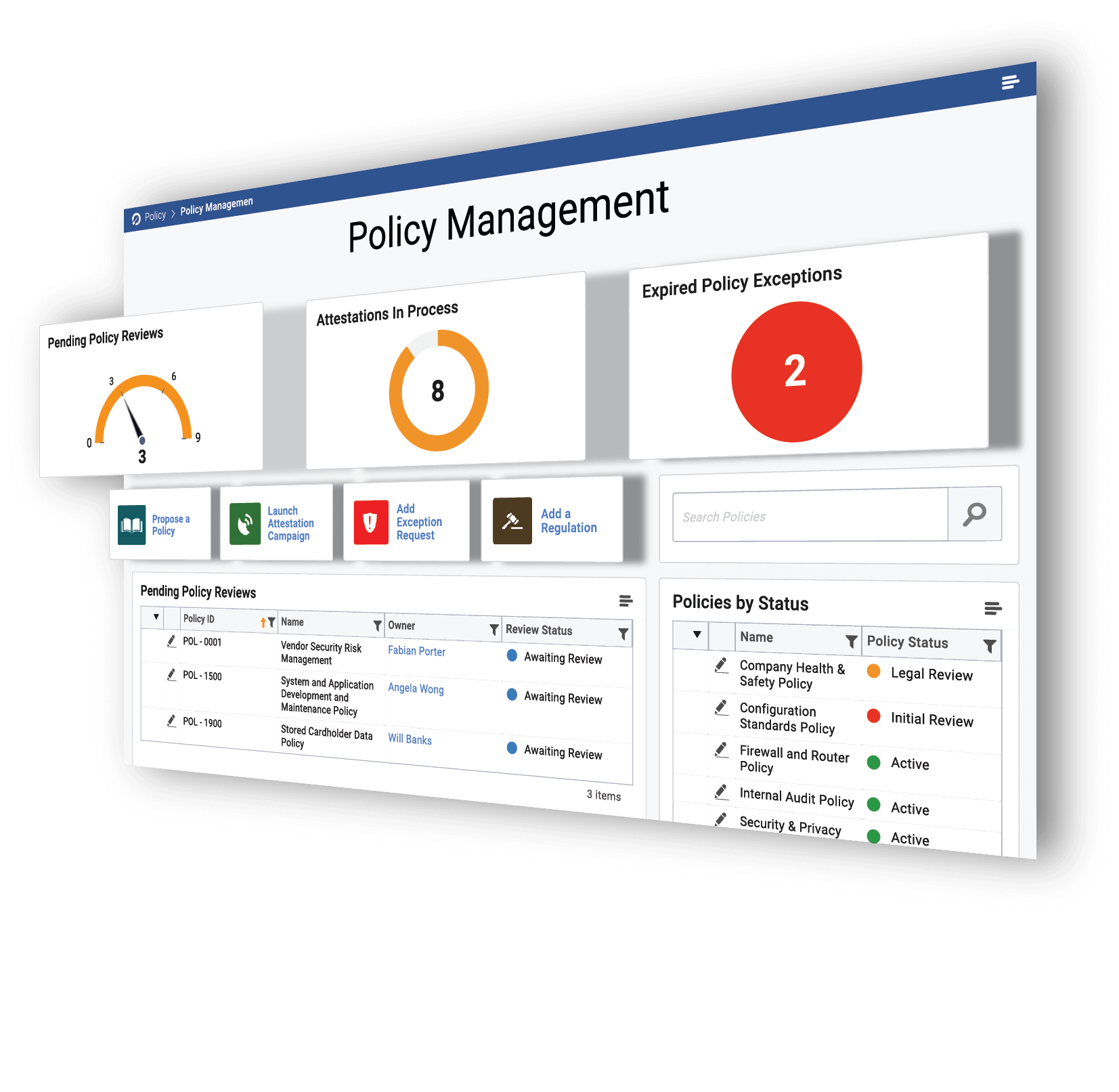 Policy Management Dashboard in Onspring
