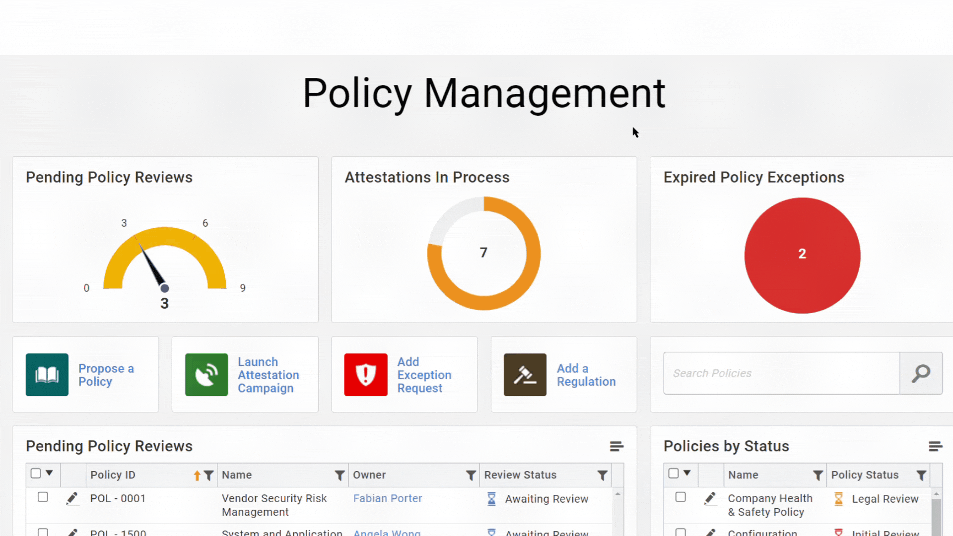 Policy Management Reporting in Onspring