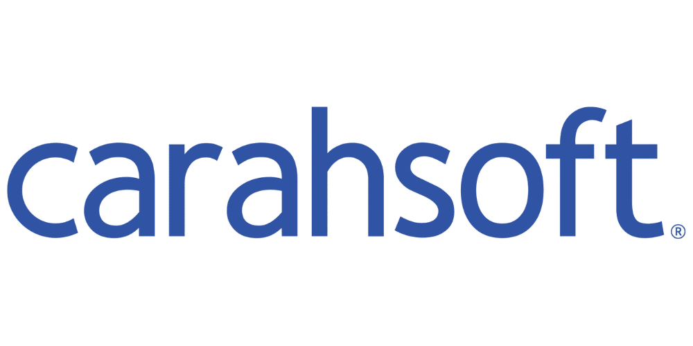 The image displays the Carahsoft logo, featuring the company name carahsoft in bold, blue lowercase letters on a transparent background.