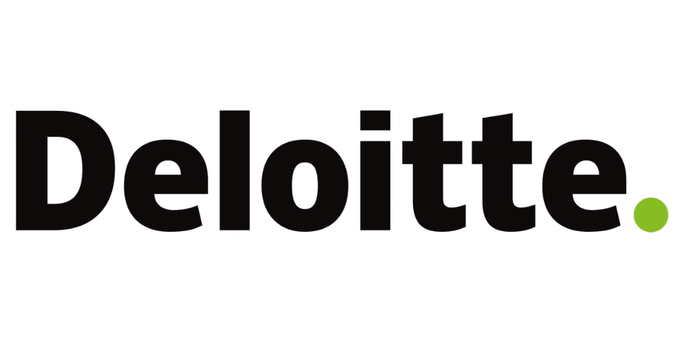 The image shows the Deloitte logo, featuring the word Deloitte in bold black letters followed by a small green dot.