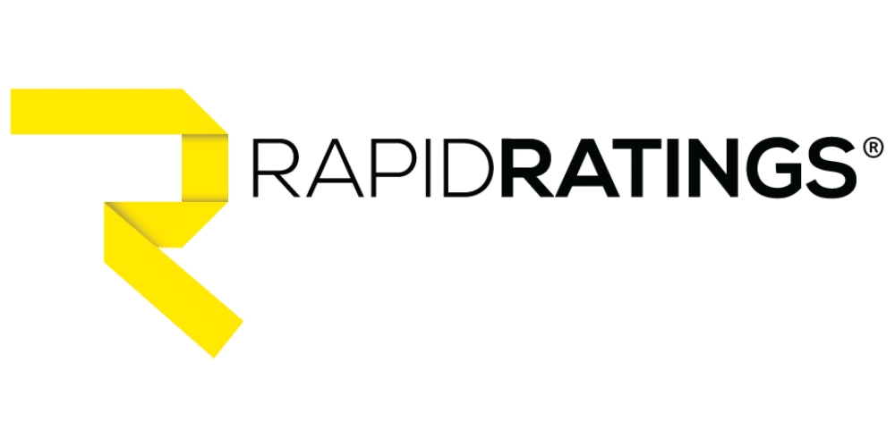 The RapidRatings logo features a bold, stylized yellow R shape on the left, reflecting the RapidRatings brand, followed by the words RAPIDRATINGS in black uppercase letters.