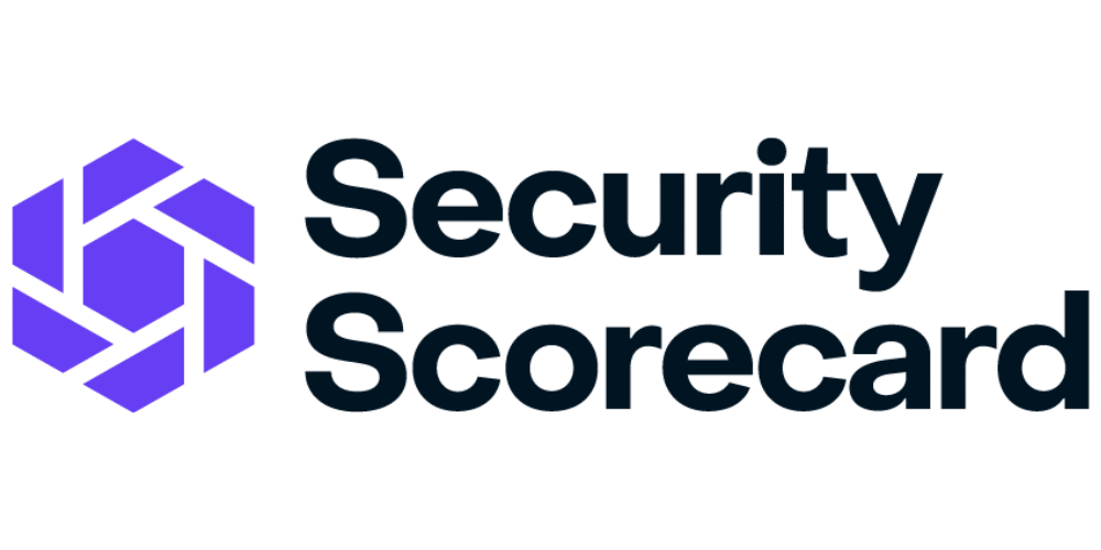 SecurityScorecard logo featuring a geometric purple shield-like icon on the left, with the words Security Scorecard in bold black letters to the right, reflecting its focus on cybersecurity and security ratings.
