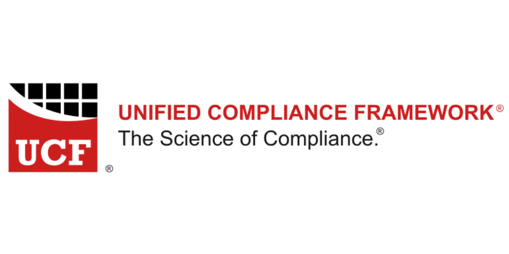 Logo for Unified Compliance Framework (UCF) with the tagline The Science of Compliance. Unified Compliance Framework appears in black and red, next to a red square containing UCF on the left.