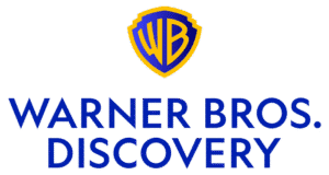 The Warner Bros. Discovery logo featuring a yellow and blue WB shield above the blue text Warner Bros. Discovery on a transparent background.