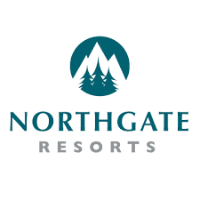 Logo for Northgate Resorts, featuring three stylized pine trees in front of mountain peaks within a circle above the company name. NORTHGATE is in teal, and RESORTS is in gray below it.