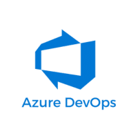 Blue Azure DevOps logo featuring a stylized, angular shape resembling a sideways D or arrow, highlighting seamless integrations, above the text Azure DevOps in blue on a transparent background.