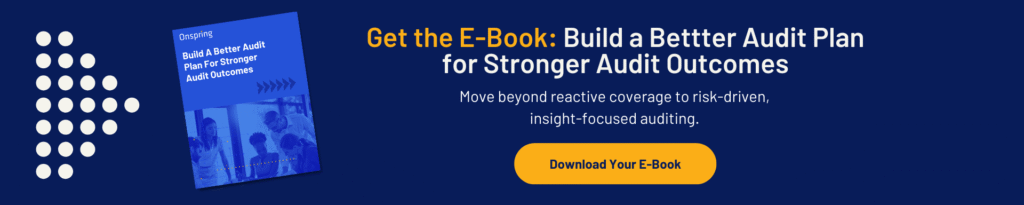 Banner features an e-book cover titled “Build a Better Audit Plan for Stronger Audit Outcomes.” Learn how Gannett Fleming approaches CMMC compliance. Download the e-book with a yellow “Download Your E-Book” button on a dark blue background.