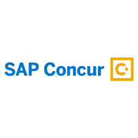SAP Concur logo with blue text reading SAP Concur next to a yellow square containing a white circular arrow, highlighting seamless integrations.
