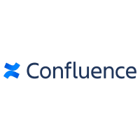 The Confluence logo features a blue abstract X shape, symbolizing integrations, to the left of the word Confluence in dark blue text on a transparent background.