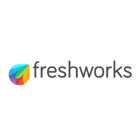 Freshworks logo featuring a colorful, multi-shaded leaf icon to the left of the word freshworks in lowercase, modern, black font—representing seamless integrations—all on a transparent background.