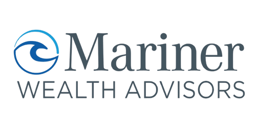Logo of Mariner Wealth Advisors, a Mariner Holdings company, featuring a blue circular wave icon to the left of the companys name in gray text, with Mariner above and Wealth Advisors below in capital letters.