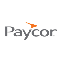 The image shows the Paycor logo, featuring the word Paycor in gray letters with an orange triangular shape above the letter y, highlighting its focus on seamless integrations.