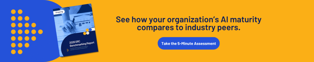 Promotional banner with a report cover image on the left and text: See how your organization’s AI maturity and alignment with emerging trends in artificial intelligence compare to industry peers. Take the 5-Minute Assessment on a yellow background.