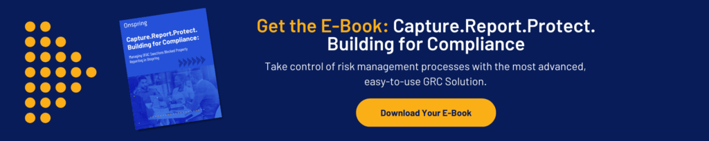 Promotional banner showcasing the e-book Capture.Report.Protect. Building for Compliance, exploring the future of GRC, with a Download Your E-Book button on a blue background.