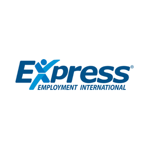 Express Employment International logo with the word “Express” in bold blue letters, featuring a stylized human figure as part of the letter E. Mysti Williams and Express Employment International appear in smaller blue text below.