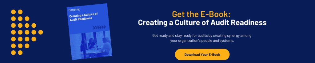 A blue banner promoting an e-book titled Creating a Culture of Audit Readiness, with a download button and text encouraging readers to achieve true audit readiness for their organization.